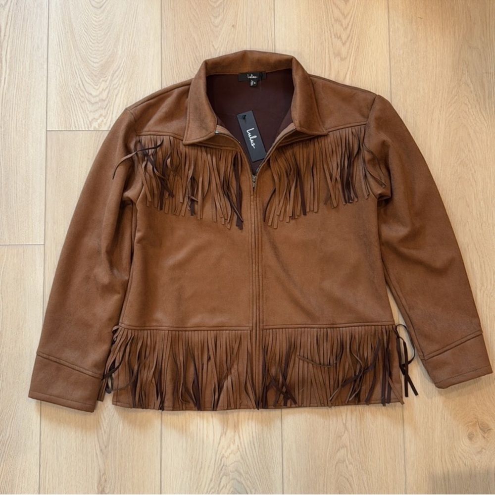 Brown Faux Suede Fringe Jacket - Picture 5 of 6